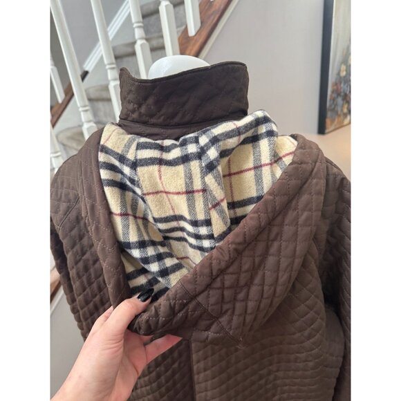 Burberry London Wool Nova Check Lining Quilted Hooded Barn Jacket Coat Brown 14 - Picture 5 of 7
